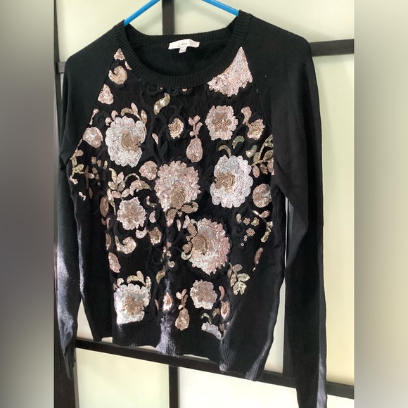Jenn. Black knitted sweater shiny flowers. Size M - Picture 4 of 6
